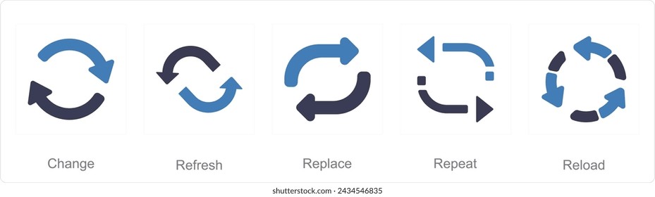 Un conjunto de 5 iconos de flechas como cambiar, actualizar, reemplazar