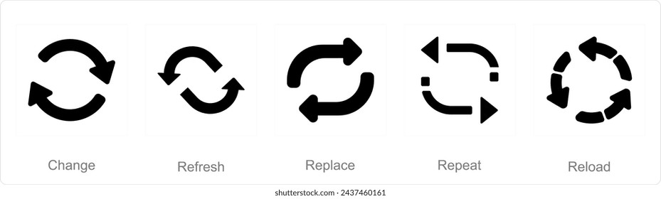 A set of 5 arrows icons as change, refresh, replace