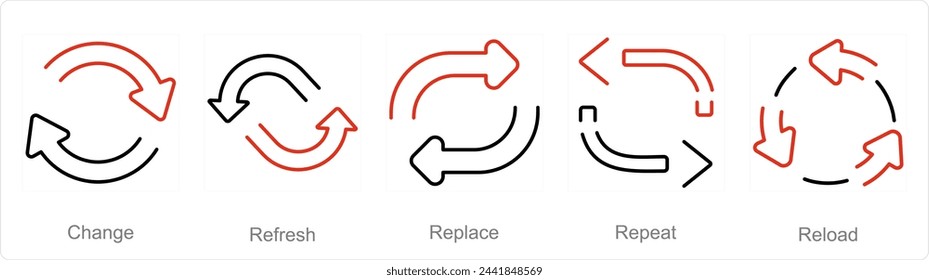A set of 5 arrows icons as change, refresh, replace
