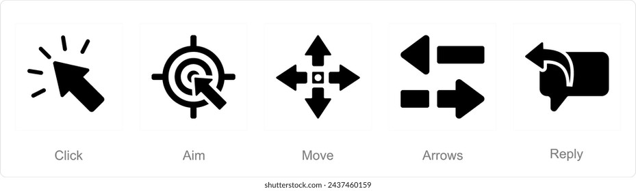 A set of 5 arrows icons as click, aim, move