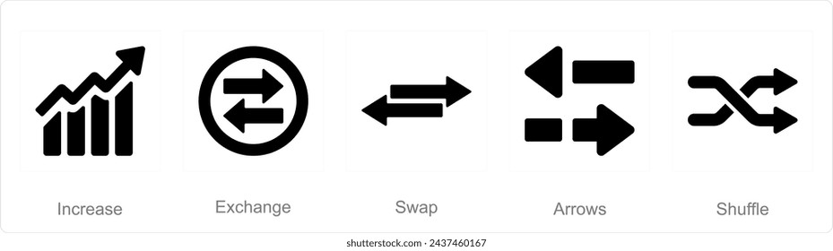 A set of 5 arrows icons as increase, exchange, swap