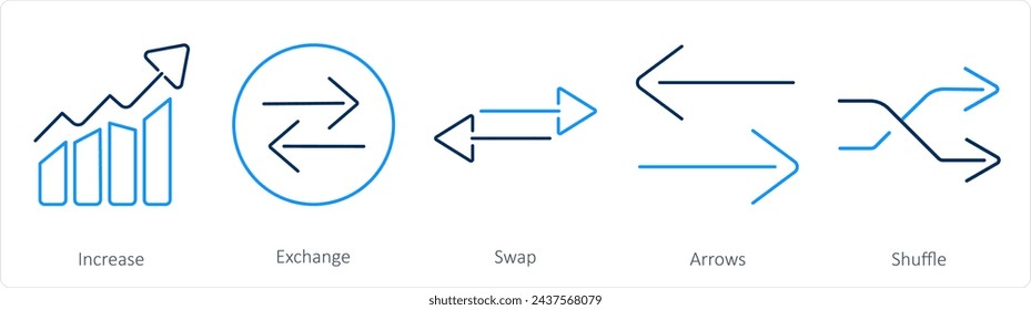 A set of 5 arrows icons as increase, exchange, swap