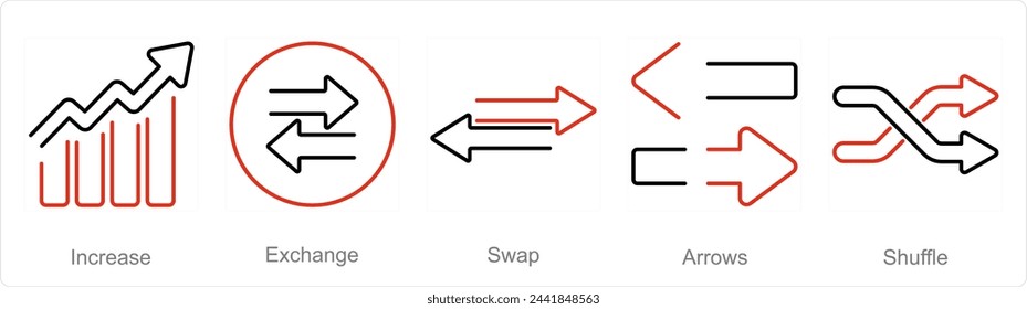 A set of 5 arrows icons as increase, exchange, swap
