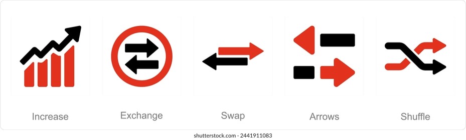 A set of 5 arrows icons as increase, exchange, swap