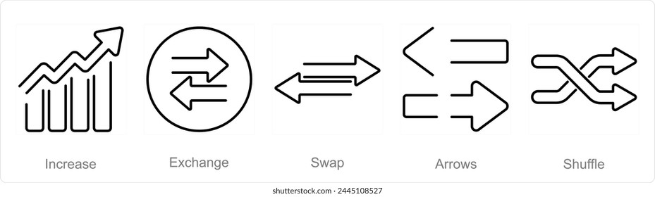 A set of 5 arrows icons as increase, exchange, swap