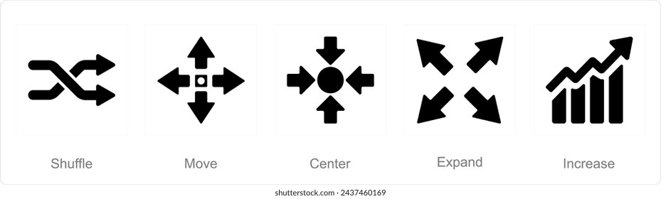 A set of 5 arrows icons as shuffle, move, center