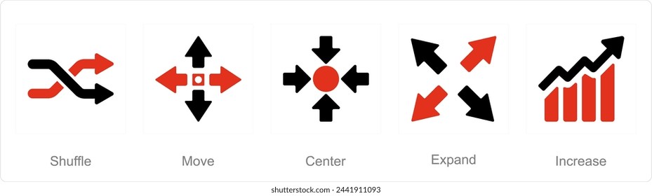 A set of 5 arrows icons as shuffle, move, center
