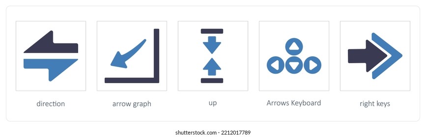 A set of 5 Arrows icons such as direction, arrow graph