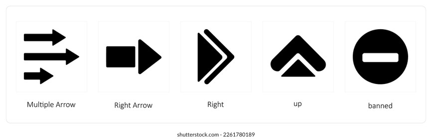 A set of 5 Arrows icons such as Multiple Arrow, Right Arrow