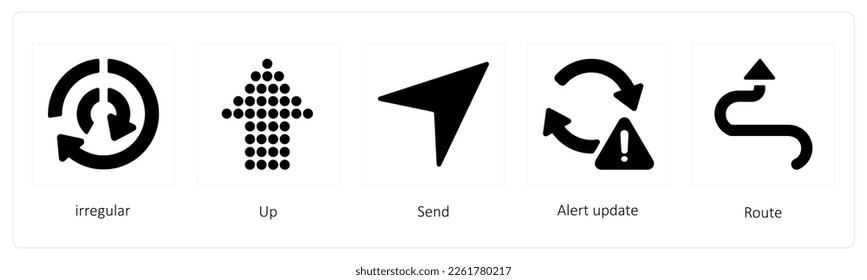 Eine Reihe von 5 Pfeilsymbolen wie unregelmäßig, Up, Send