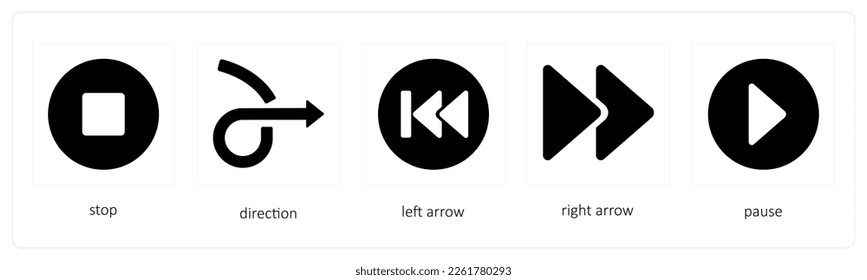 Un conjunto de iconos de 5 Flechas como parada, dirección, flecha izquierda