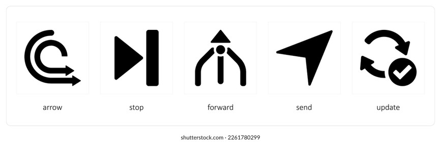 A set of 5 Arrows icons such as arrow, stop, forward