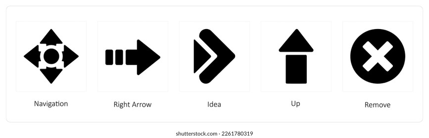 Un conjunto de iconos de 5 Flechas como Navegación, Flecha derecha