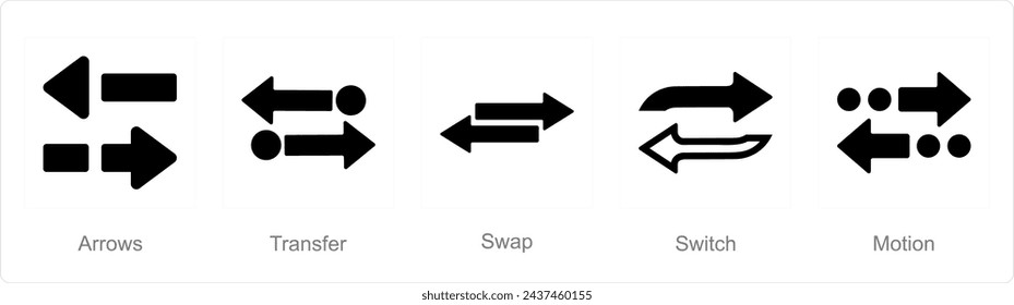 A set of 5 arrows icons as arrows, transfer, swap