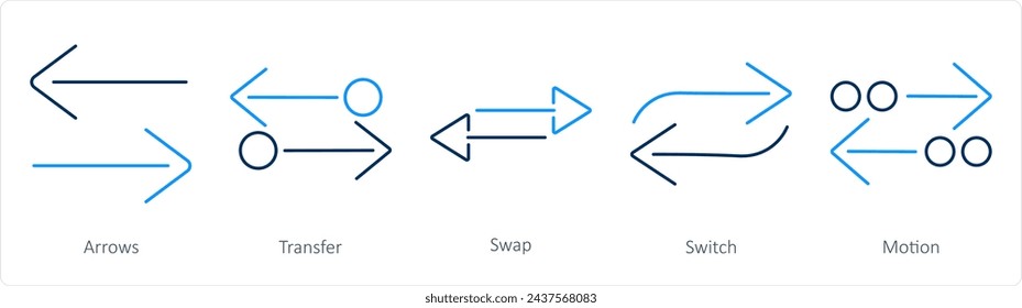 Un conjunto de 5 flechas iconos como flechas, transferencia, intercambio