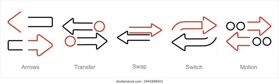 A set of 5 arrows icons as arrows, transfer, swap