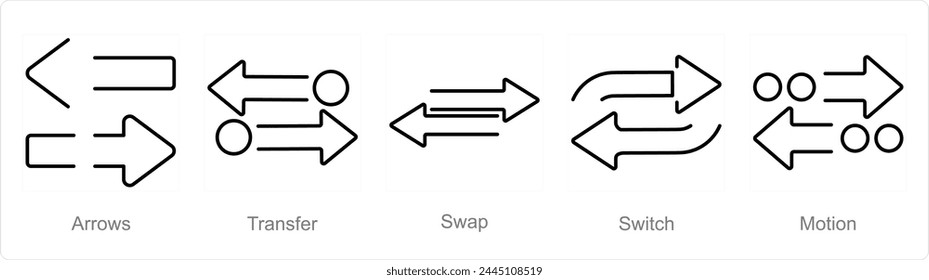 A set of 5 arrows icons as arrows, transfer, swap