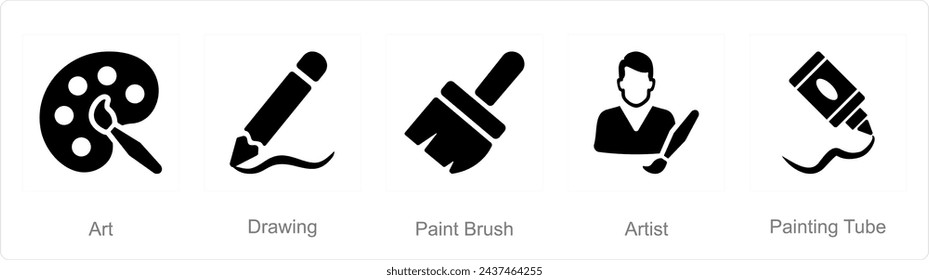 A set of 5 Art icons as art, drawing, paint brush