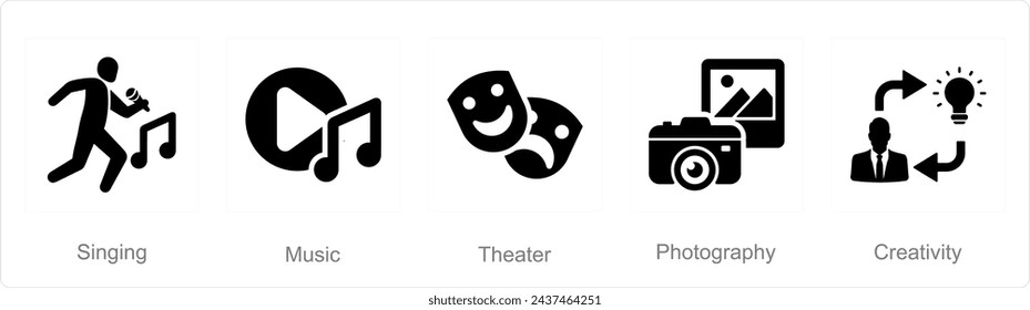 A set of 5 Art icons as singing, music, theater