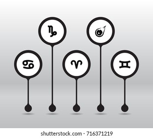 Set Of 5 Astrology Icons Set.Collection Of Goat, Ram, Twins And Other Elements.