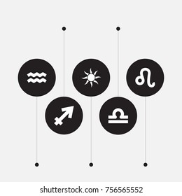 Set Of 5 Astrology Icons Set.Collection Of Lion, Scales, Solar And Other Elements.