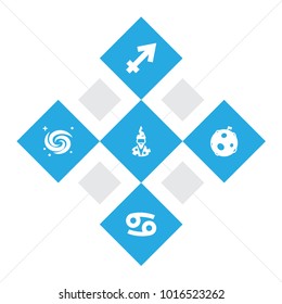 Set of 5 astronomy icons set. Collection of galaxy, astrologer, cancer and other elements.