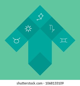 Set of 5 astronomy icons line style set. Collection of bull, twins, goat and other elements.