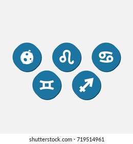 Set Of 5 Astronomy Icons Set.Collection Of Lion, Twins, Crab And Other Elements.