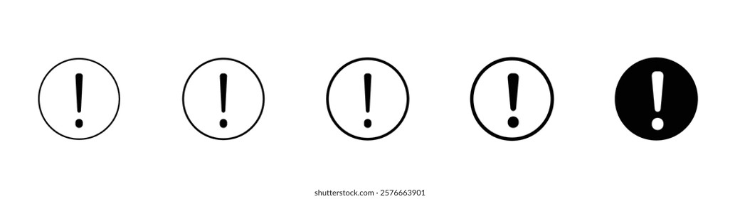 Set 5 attention icons 1 unexpanded vector 1 silhouette, Vector icon of an exclamation danger sign, isolated on a white background, indicating hazard, risk, and alert attention