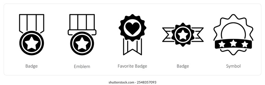 A set of 5 Award icons as badge, emblem, favorite badge