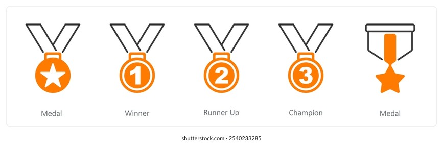 A set of 5 Award icons as medal, winner, runner up