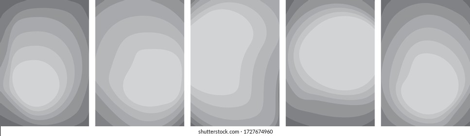 Set mit 5 Hintergründen für Plakate. Blob Formen von Licht bis dunkelgrau.