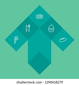 Set of 5 bakery icons line style set. Collection of loaf, muffin, wafer and other elements.