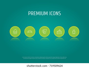 Set Of 5 Bakery Outline Icons Set.Collection Of Croissant, Measuring Cup, Cheesecake And Other Elements.