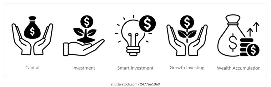 A set of 5 Banking icons as capital, investment, smart investment