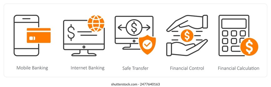 A set of 5 Banking icons as mobile banking, internet banking, safe transfer