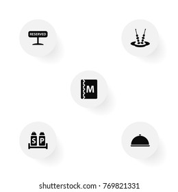 Set Of 5 Bar Icons Set.Collection Of Tray, Condiments, Canape And Other Elements.