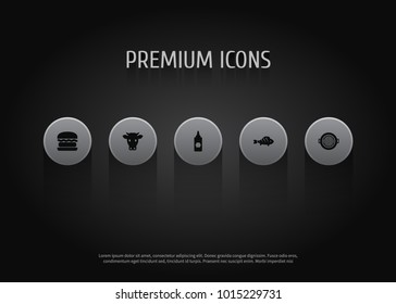 Set of 5 barbecue icons set. Collection of fish, brazier, beef and other elements.