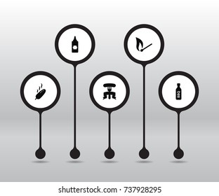 Set Of 5 Barbecue Icons Set.Collection Of Ketchup Bottle, Matchstick, Bbq Sauce And Other Elements.