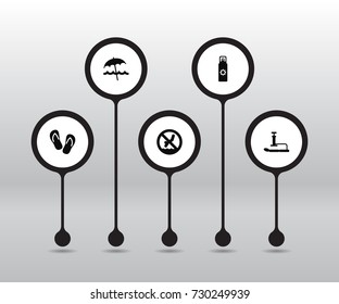 Set Of 5 Beach Icons Set.Collection Of Sunscreen, Forbidden, Umbrella And Other Elements.