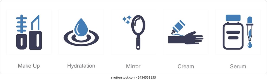 A set of 5 Beauty and Spa icons as make up, hydratation, mirror