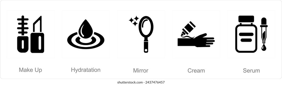 A set of 5 Beauty and Spa icons as make up, hydratation, mirror