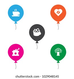 Set of 5 beverage icons set. Collection of mocha grinder, beverage, tree and other elements.