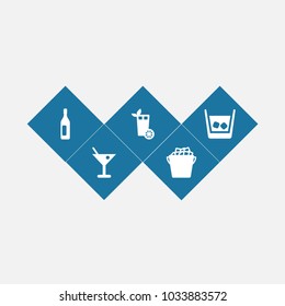 Set of 5 beverages icons set. Collection of bottle, mojito, cocktail and other elements.