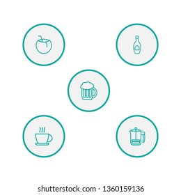 Set of 5 beverages icons line style set. Collection of pot, cocos, pub and other elements.