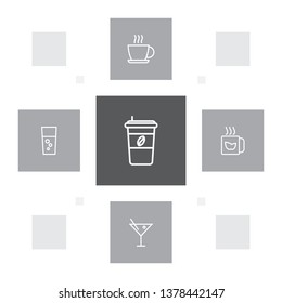 Set of 5 beverages icons line style set. Collection of cup, tea green, soda and other elements.