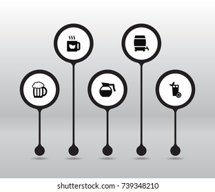 Set Of 5 Beverages Icons Set.Collection Of Lemonade, Teapot, Green Tea And Other Elements.