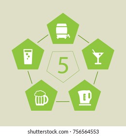 Set Of 5 Beverages Icons Set.Collection Of Martini, Soda, Mug And Other Elements.