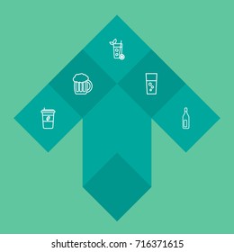 Set Of 5 Beverages Outline Icons Set.Collection Of Mojito, Fizzy Water, Beer And Other Elements.