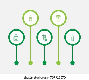 Set Of 5 Beverages Outline Icons Set.Collection Of Mojito, Cappuccino, Bottle And Other Elements.